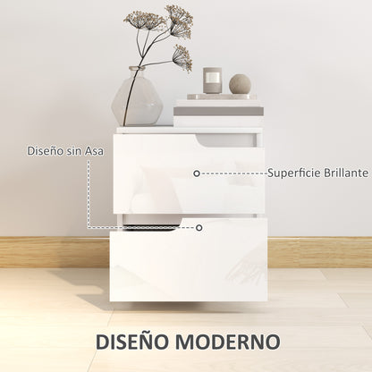 Modern Bedside Table Nightstand with High Gloss White Front Drawers and Cushioned Top Side Table for Bedroom Living Room 40x40x48 cm White