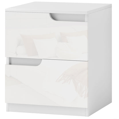 Modern Bedside Table Nightstand with High Gloss White Front Drawers and Cushioned Top Side Table for Bedroom Living Room 40x40x48 cm White