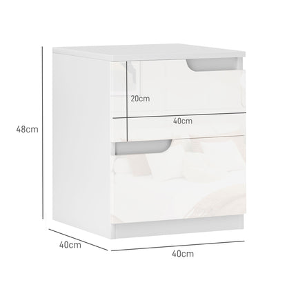 Modern Bedside Table Nightstand with High Gloss White Front Drawers and Cushioned Top Side Table for Bedroom Living Room 40x40x48 cm White