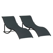 Set of 2 Ergonomic Folding Aluminum Sun Loungers with Texteline Fabric for Pool Patio Garden Terrace 165x61x63 cm Black
