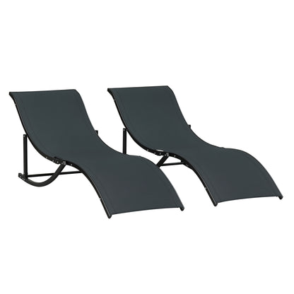 Set of 2 Ergonomic Folding Aluminum Sun Loungers with Texteline Fabric for Pool Patio Garden Terrace 165x61x63 cm Black