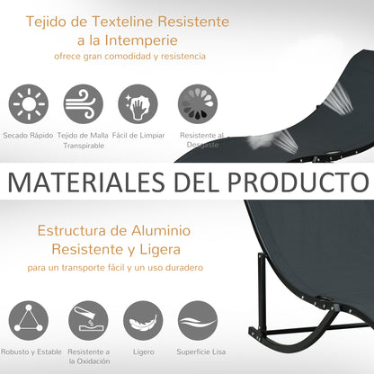 Set of 2 Ergonomic Folding Aluminum Sun Loungers with Texteline Fabric for Pool Patio Garden Terrace 165x61x63 cm Black