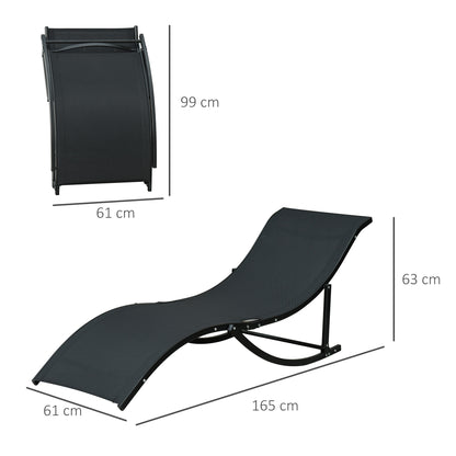 Set of 2 Ergonomic Folding Aluminum Sun Loungers with Texteline Fabric for Pool Patio Garden Terrace 165x61x63 cm Black