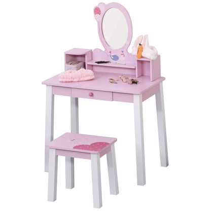 Children's Vanity with Stool and Princess Mirror Wooden Makeup Table for Girls 60x34x93 cm
