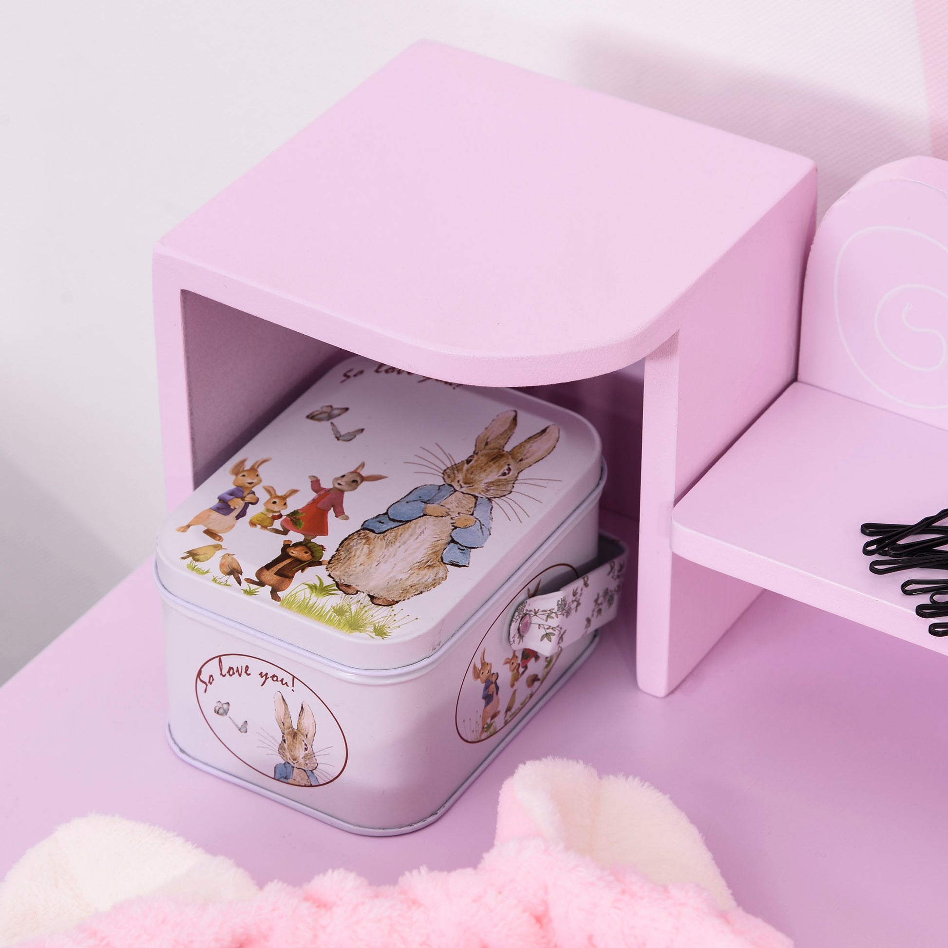 Children's Vanity with Stool and Princess Mirror Wooden Makeup Table for Girls 60x34x93 cm