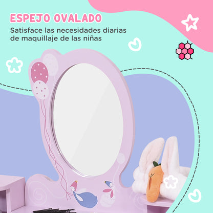 Children's Vanity with Stool and Princess Mirror Wooden Makeup Table for Girls 60x34x93 cm