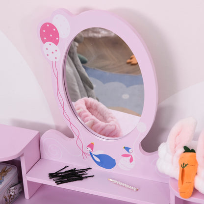 Children's Vanity with Stool and Princess Mirror Wooden Makeup Table for Girls 60x34x93 cm