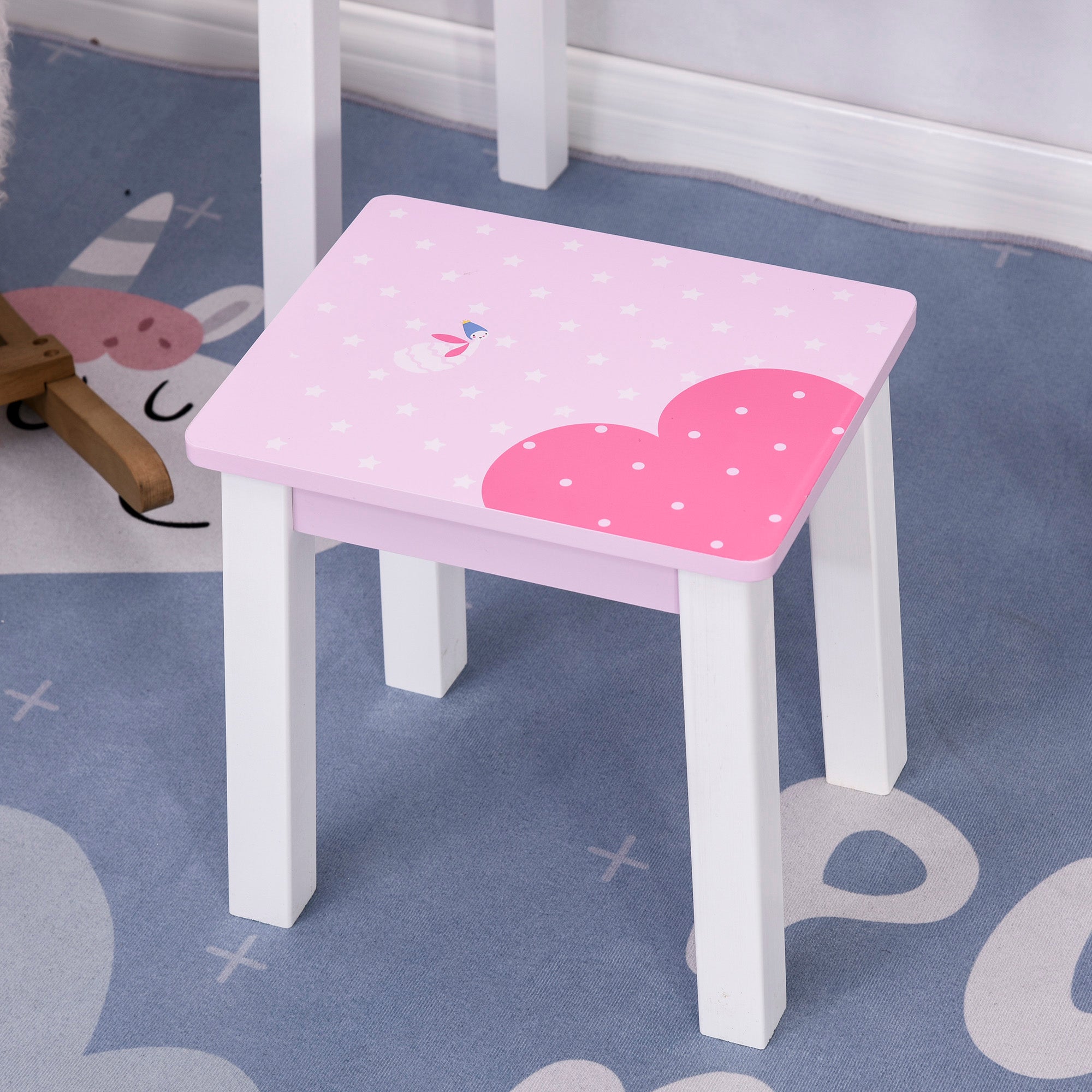 Children's Vanity with Stool and Princess Mirror Wooden Makeup Table for Girls 60x34x93 cm