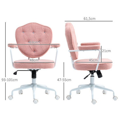 Office Chair, Ergonomic Desk Chair with Rocking Function, Button-Tufted Cover, Height-Adjustable Computer Chair with Swivel Function, for Home Office, Teddy Fleece, Pink