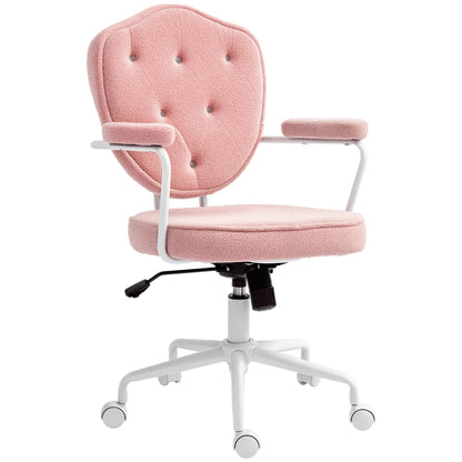 Office Chair, Ergonomic Desk Chair with Rocking Function, Button-Tufted Cover, Height-Adjustable Computer Chair with Swivel Function, for Home Office, Teddy Fleece, Pink