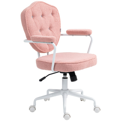 Office Chair, Ergonomic Desk Chair with Rocking Function, Button-Tufted Cover, Height-Adjustable Computer Chair with Swivel Function, for Home Office, Teddy Fleece, Pink