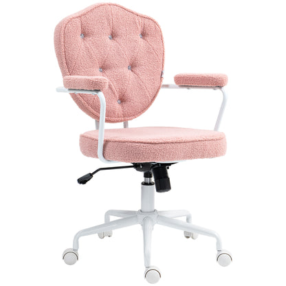 Office Chair, Ergonomic Desk Chair with Rocking Function, Button-Tufted Cover, Height-Adjustable Computer Chair with Swivel Function, for Home Office, Teddy Fleece, Pink