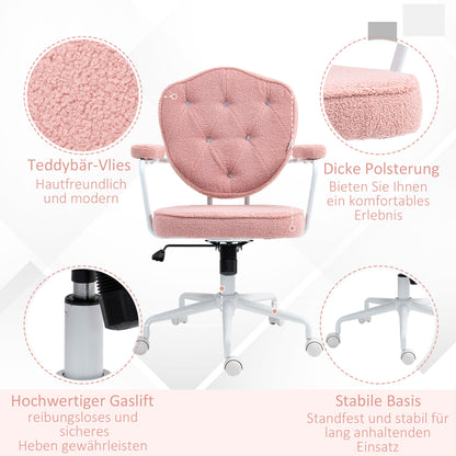 Office Chair, Ergonomic Desk Chair with Rocking Function, Button-Tufted Cover, Height-Adjustable Computer Chair with Swivel Function, for Home Office, Teddy Fleece, Pink