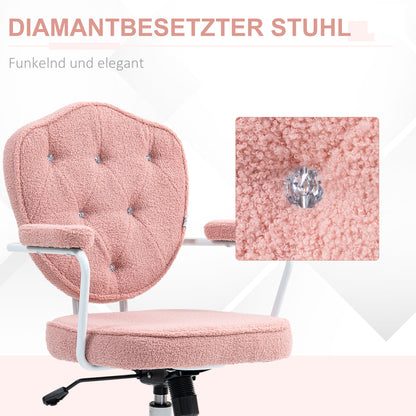 Office Chair, Ergonomic Desk Chair with Rocking Function, Button-Tufted Cover, Height-Adjustable Computer Chair with Swivel Function, for Home Office, Teddy Fleece, Pink