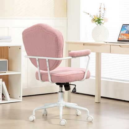 Office Chair, Ergonomic Desk Chair with Rocking Function, Button-Tufted Cover, Height-Adjustable Computer Chair with Swivel Function, for Home Office, Teddy Fleece, Pink