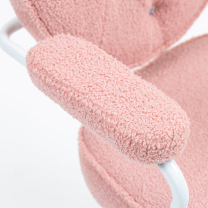 Office Chair, Ergonomic Desk Chair with Rocking Function, Button-Tufted Cover, Height-Adjustable Computer Chair with Swivel Function, for Home Office, Teddy Fleece, Pink