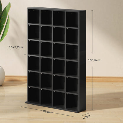 CD and DVD Storage, Multimedia Storage Cabinet with 24 Compartments, max. Capacity 480 CD/ 312 DVD, Wooden Bookshelf with Adjustable Shelves, 89 x 20 x 130.5 cm, Black