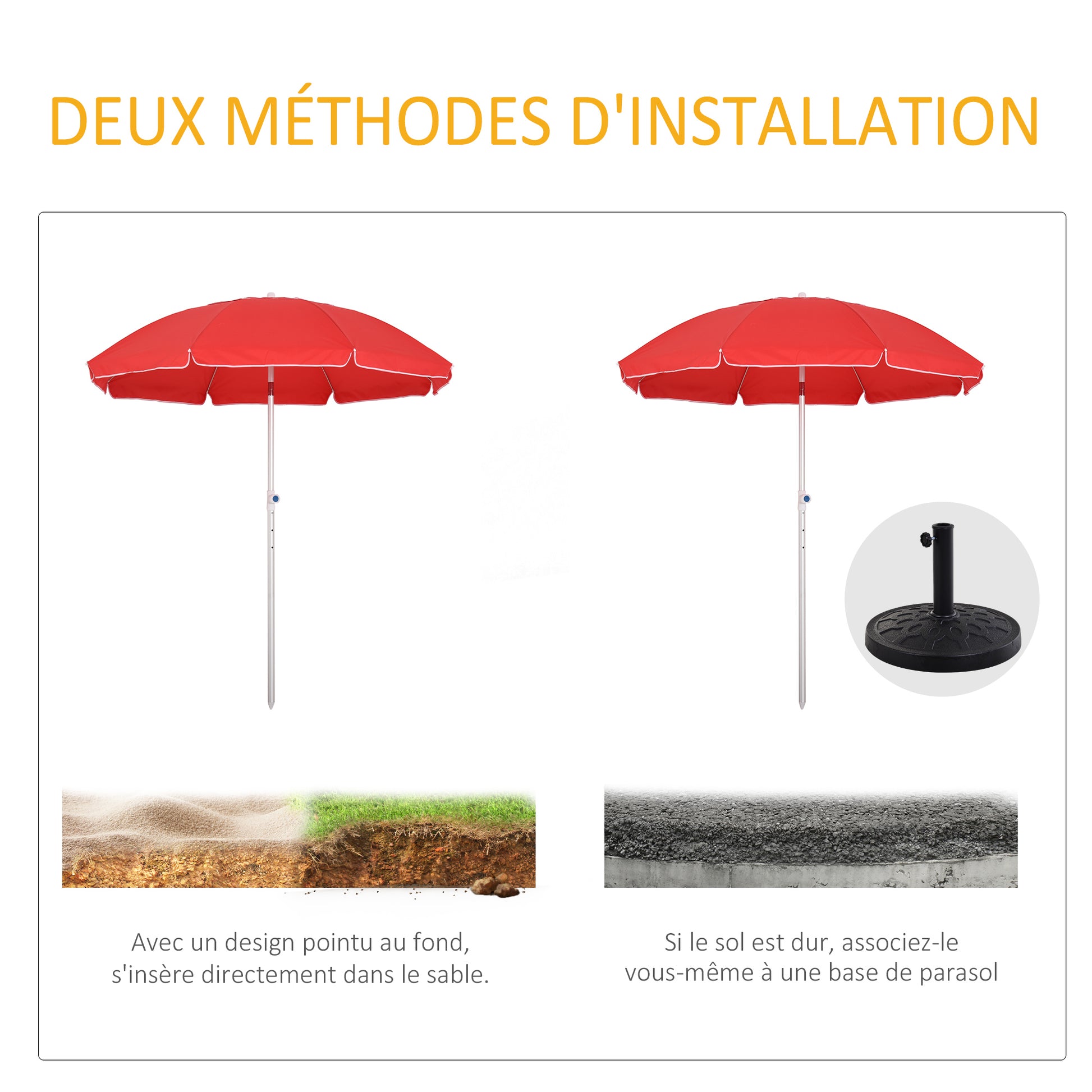 Beach Umbrella Tilted Octagonal Parasol Ø 180 cm high-density anti-UV polyester fabric adjustable height aluminum mast carrying bag included in red