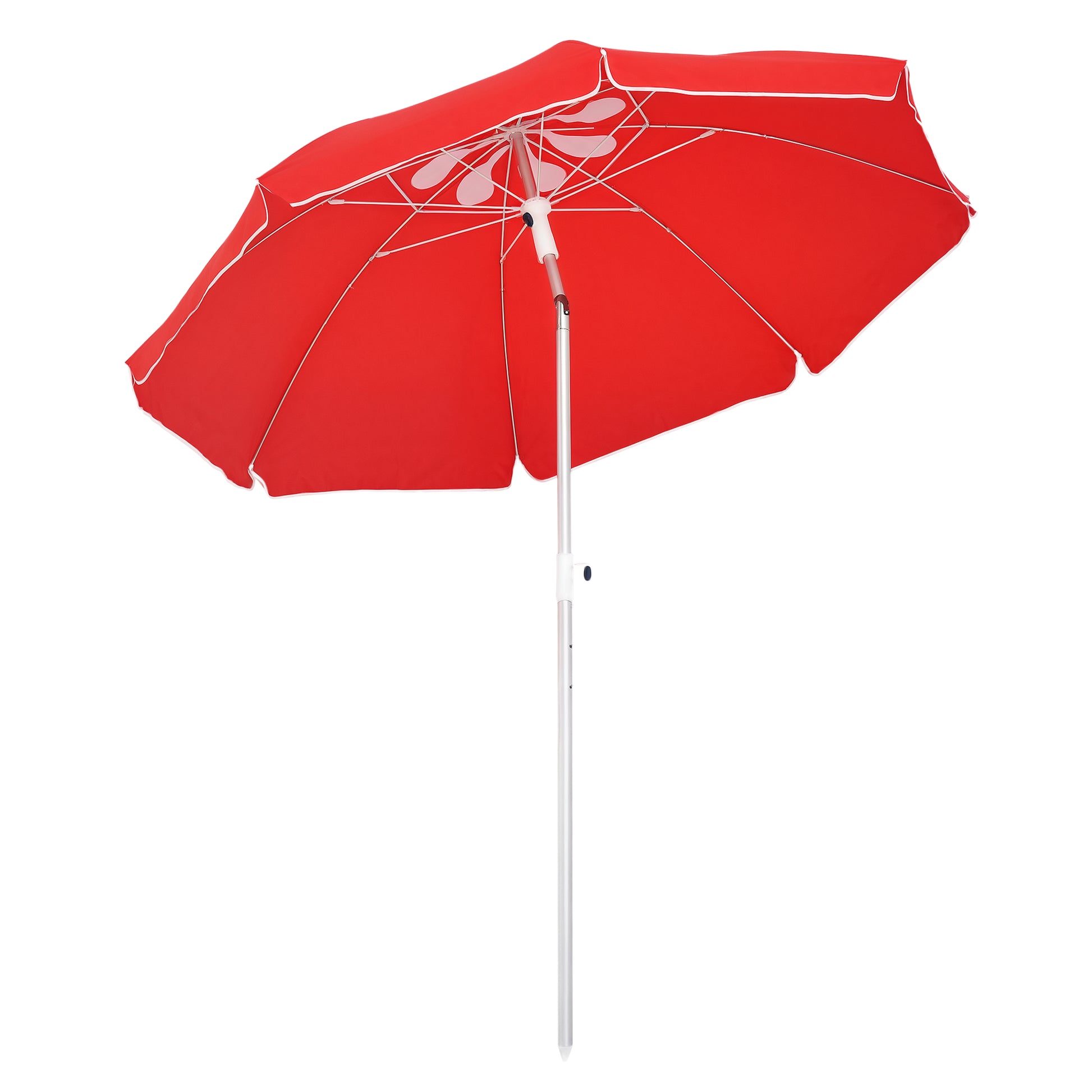 Beach Umbrella Tilted Octagonal Parasol Ø 180 cm high-density anti-UV polyester fabric adjustable height aluminum mast carrying bag included in red