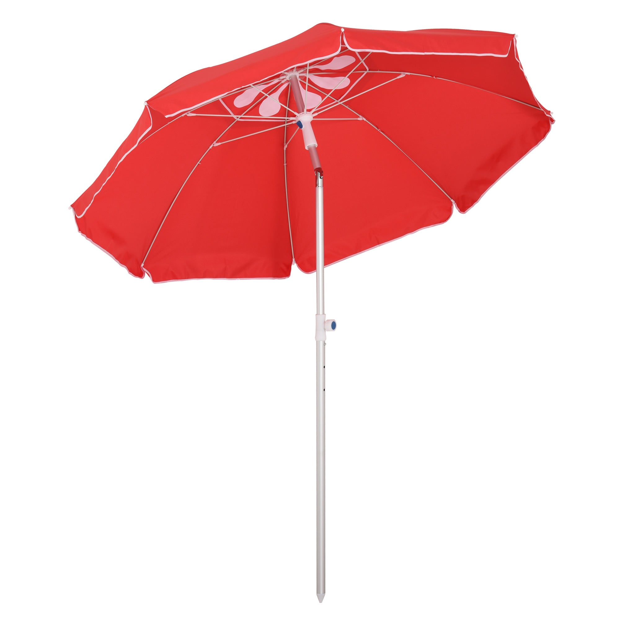 Beach Umbrella Tilted Octagonal Parasol Ø 180 cm high-density anti-UV polyester fabric adjustable height aluminum mast carrying bag included in red