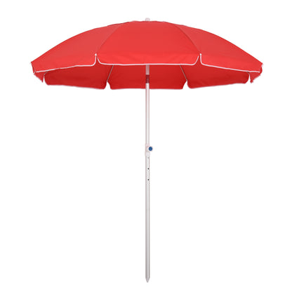 Beach Umbrella Tilted Octagonal Parasol Ø 180 cm high-density anti-UV polyester fabric adjustable height aluminum mast carrying bag included in red