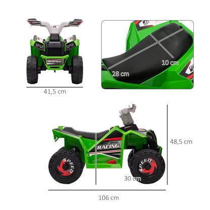 Electric Quad for Children 18-36 Months Electric Battery Vehicle 6V with Forward and Reverse Speed of 2.5 km/h 70x41.5x48.5 cm Green