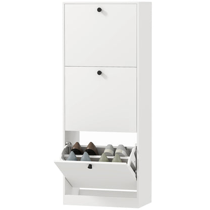 Shoe Cabinet with 3 Flaps, Shoe Rack with Adjustable Partition, Narrow Shoe Chest for 12 Pairs of Shoes 47 x 26 x 120 cm, White