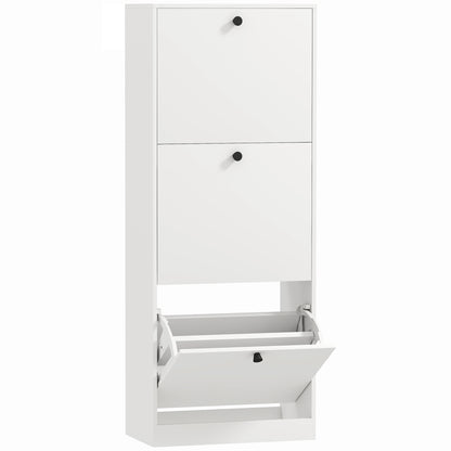 Shoe Cabinet with 3 Flaps, Shoe Rack with Adjustable Partition, Narrow Shoe Chest for 12 Pairs of Shoes 47 x 26 x 120 cm, White