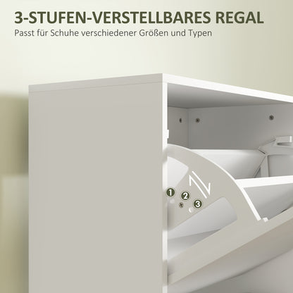 Shoe Cabinet with 3 Flaps, Shoe Rack with Adjustable Partition, Narrow Shoe Chest for 12 Pairs of Shoes 47 x 26 x 120 cm, White