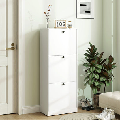 Shoe Cabinet with 3 Flaps, Shoe Rack with Adjustable Partition, Narrow Shoe Chest for 12 Pairs of Shoes 47 x 26 x 120 cm, White