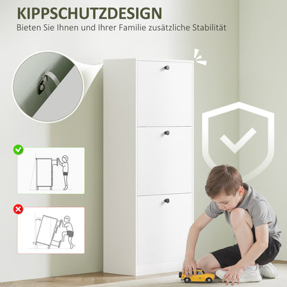 Shoe Cabinet with 3 Flaps, Shoe Rack with Adjustable Partition, Narrow Shoe Chest for 12 Pairs of Shoes 47 x 26 x 120 cm, White