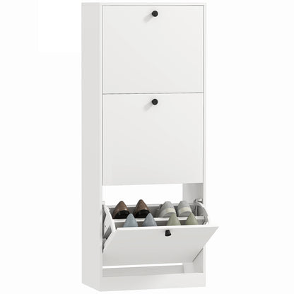 Shoe Cabinet with 3 Flaps, Shoe Rack with Adjustable Partition, Narrow Shoe Chest for 12 Pairs of Shoes 47 x 26 x 120 cm, White