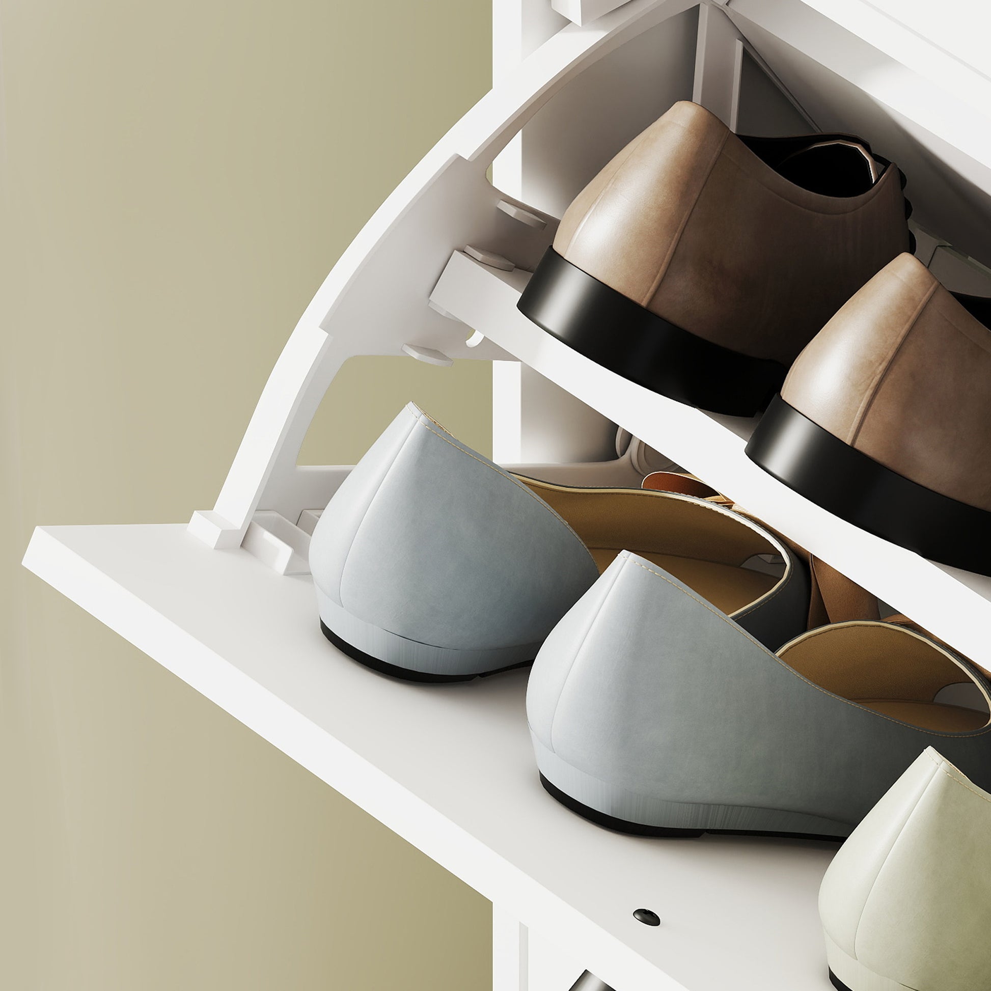 Shoe Cabinet with 3 Flaps, Shoe Rack with Adjustable Partition, Narrow Shoe Chest for 12 Pairs of Shoes 47 x 26 x 120 cm, White