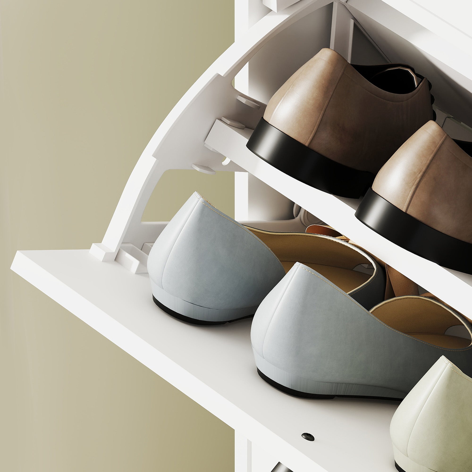 Shoe Cabinet with 3 Flaps, Shoe Rack with Adjustable Partition, Narrow Shoe Chest for 12 Pairs of Shoes 47 x 26 x 120 cm, White