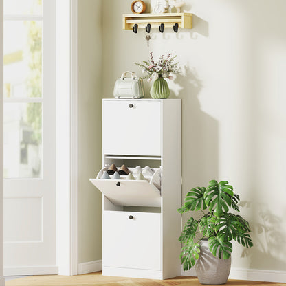 Shoe Cabinet with 3 Flaps, Shoe Rack with Adjustable Partition, Narrow Shoe Chest for 12 Pairs of Shoes 47 x 26 x 120 cm, White