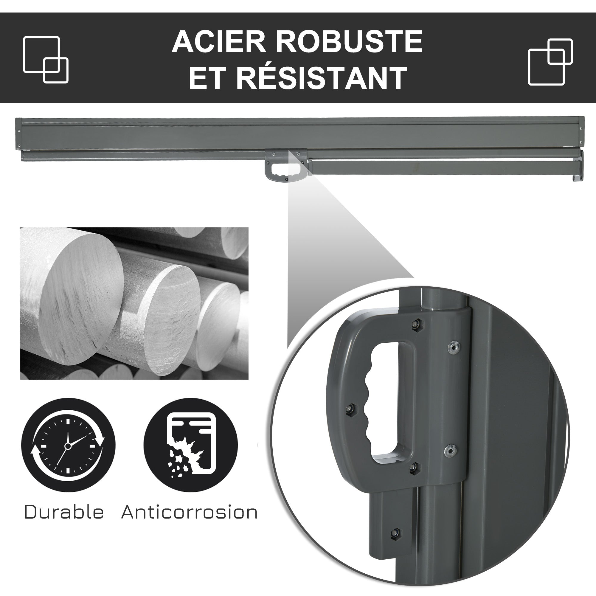 Side Awning Retractable Privacy Screen dim. 3L x 1.6H m metal Waterproof UV-resistant High-density 180 g/m² Black