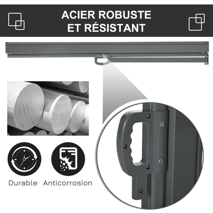 Side Awning Retractable Privacy Screen dim. 3L x 1.6H m metal Waterproof UV-resistant High-density 180 g/m² Black