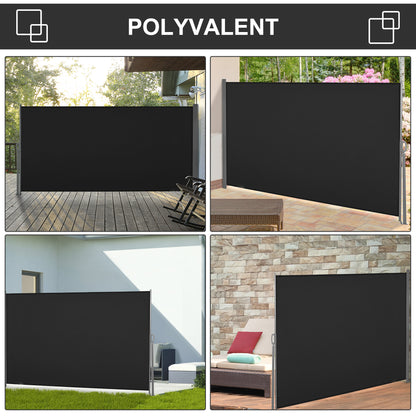 Side Awning Retractable Privacy Screen dim. 3L x 1.6H m metal Waterproof UV-resistant High-density 180 g/m² Black