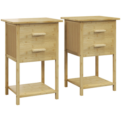 2-Piece Nightstand Set, Bedside Table with Drawer, Shelf, Night Stand with Handle, for Bedroom, Living Room, Natural, 40 x 34 x 60 cm