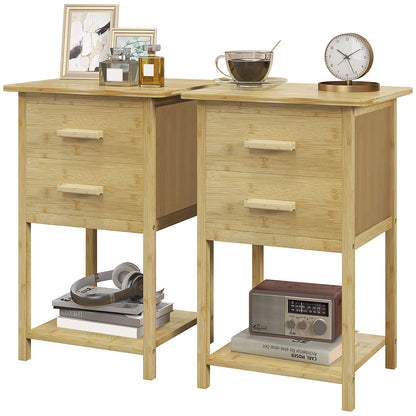 2-Piece Nightstand Set, Bedside Table with Drawer, Shelf, Night Stand with Handle, for Bedroom, Living Room, Natural, 40 x 34 x 60 cm