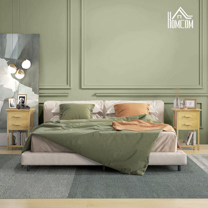 2-Piece Nightstand Set, Bedside Table with Drawer, Shelf, Night Stand with Handle, for Bedroom, Living Room, Natural, 40 x 34 x 60 cm