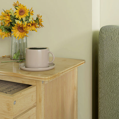 2-Piece Nightstand Set, Bedside Table with Drawer, Shelf, Night Stand with Handle, for Bedroom, Living Room, Natural, 40 x 34 x 60 cm