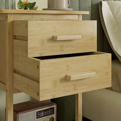 2-Piece Nightstand Set, Bedside Table with Drawer, Shelf, Night Stand with Handle, for Bedroom, Living Room, Natural, 40 x 34 x 60 cm
