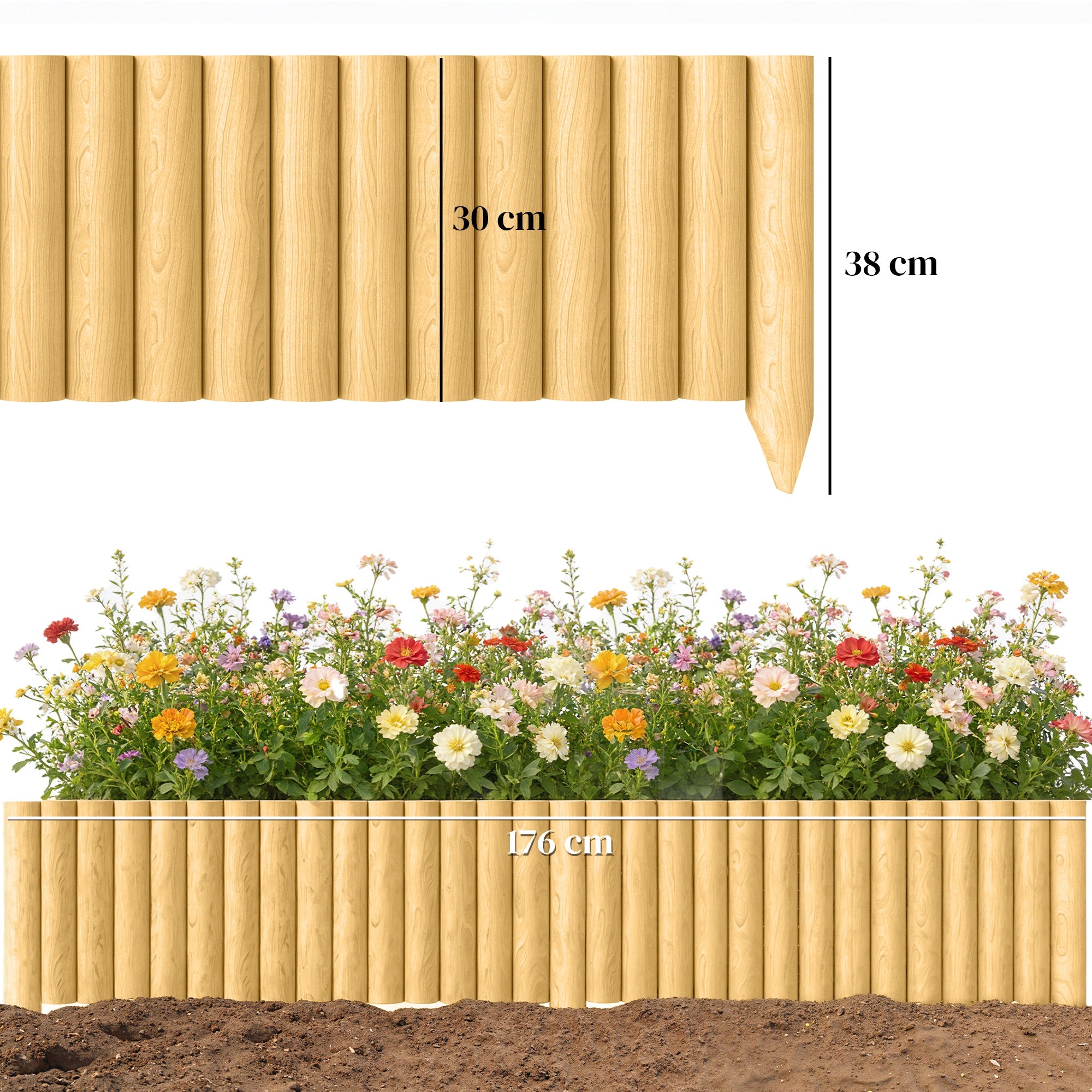 Spruce Wooden Garden Border Fence, 176 x 38 cm (69.3 x 15.0 in) — Decorative, Durable & Easy to Install for Vegetable Patch, Patio, Lawn