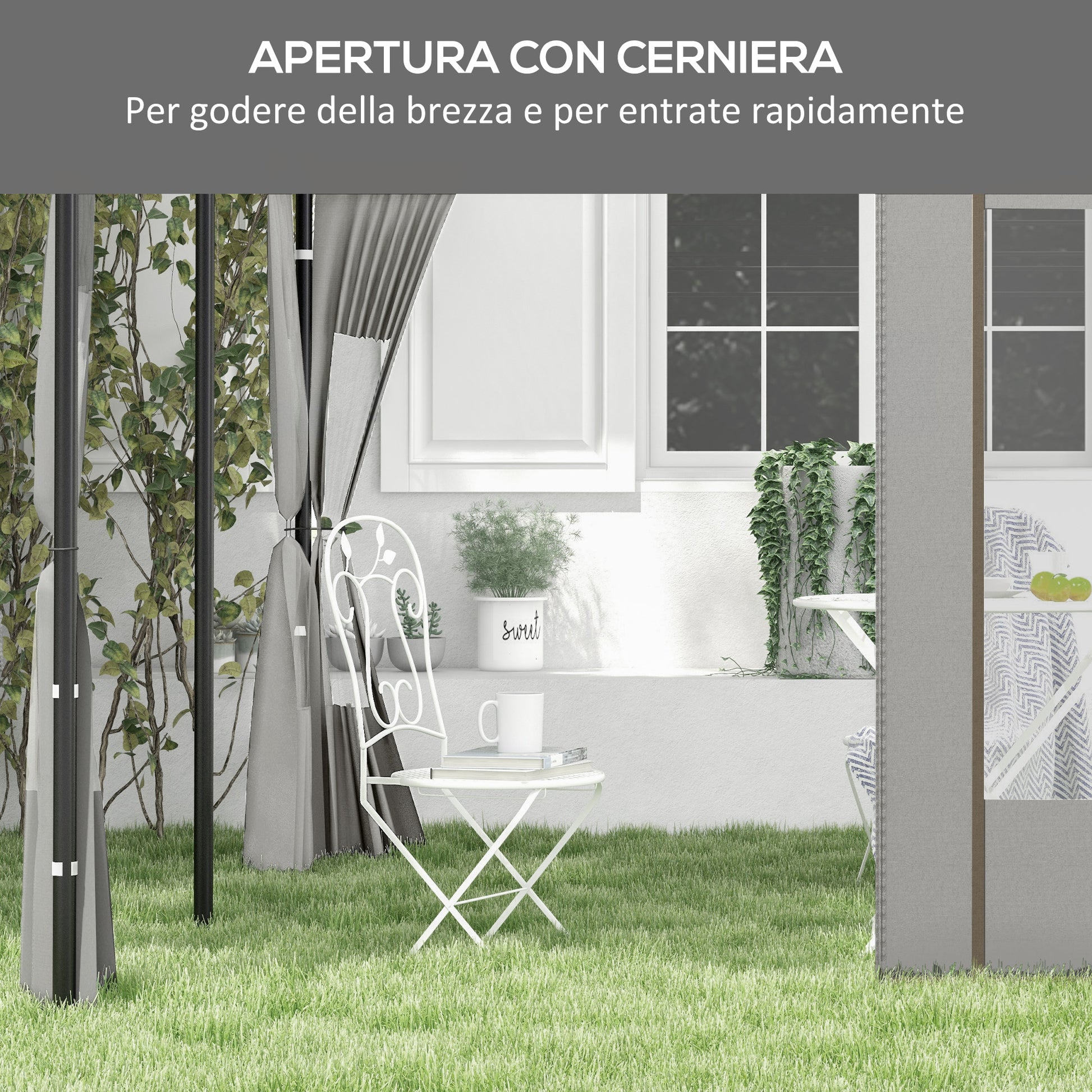 Set of 2 Side Walls for Gazebo 3x6m and 3x3m, Oxford Fabric Canopy with Windows and Zippers, 295x195cm, Gray