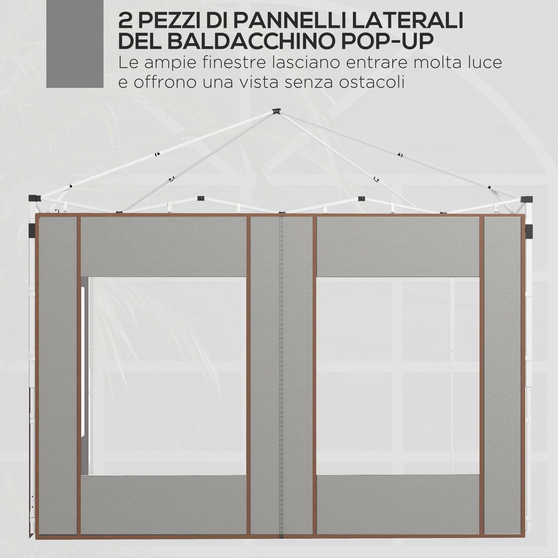 Set of 2 Side Walls for Gazebo 3x6m and 3x3m, Oxford Fabric Canopy with Windows and Zippers, 295x195cm, Gray