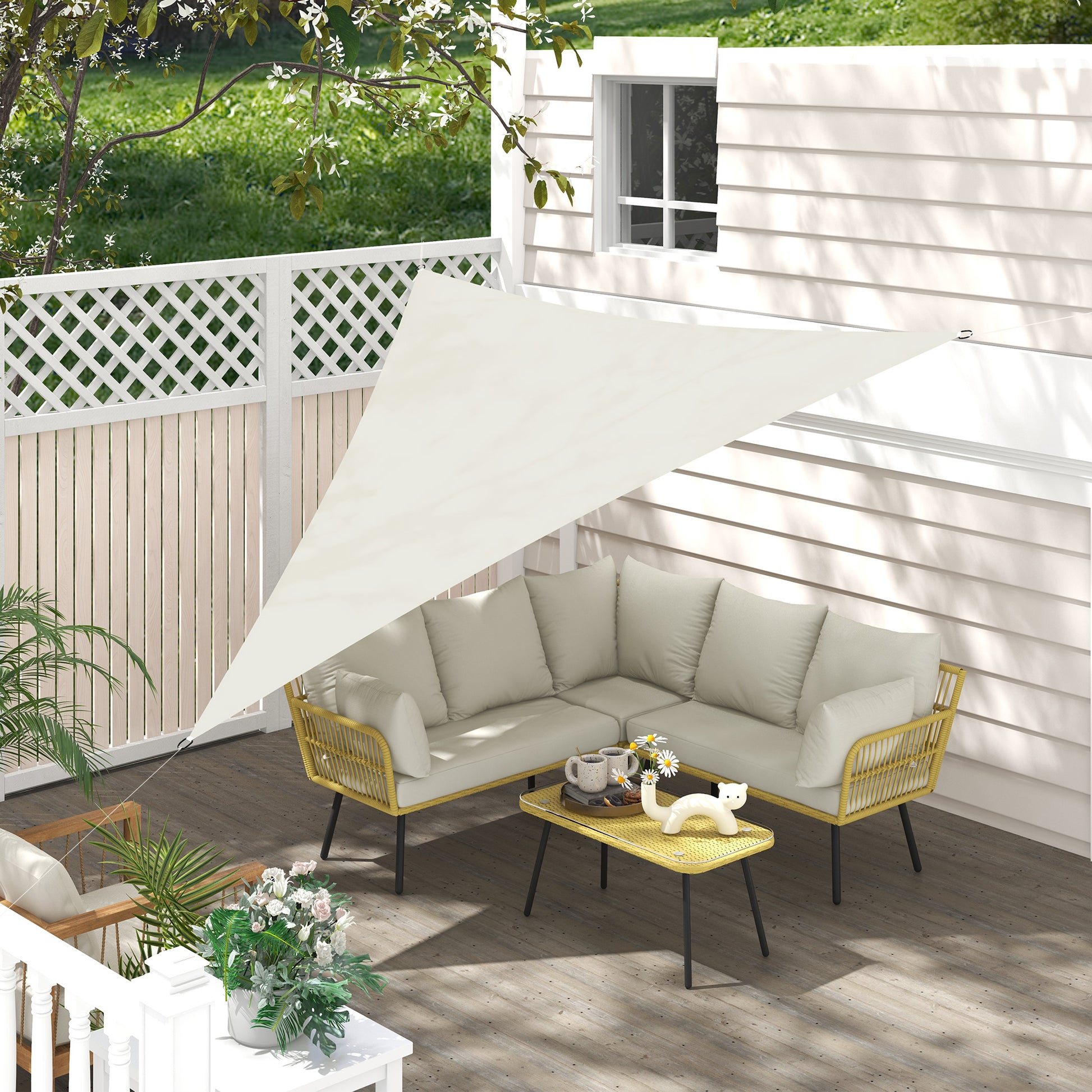 Large Triangular Shade Sail 3 x 3 x 3 m High Density Polyethylene UV Resistant Cream Color