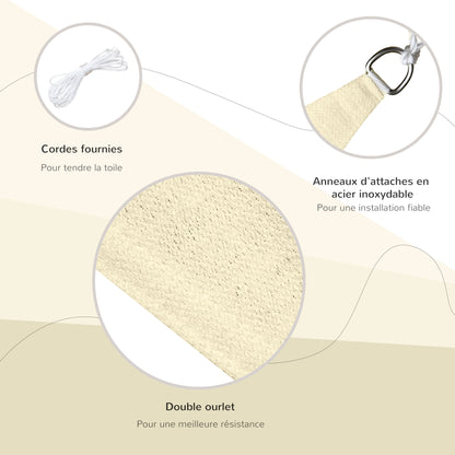 Large Triangular Shade Sail 3 x 3 x 3 m High Density Polyethylene UV Resistant Cream Color