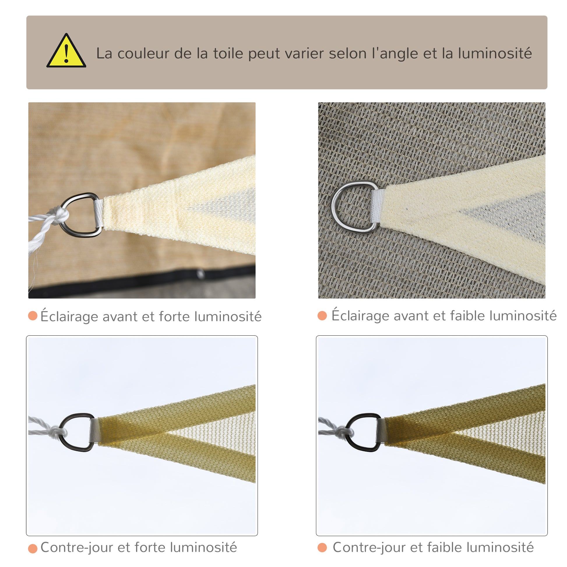 Large Triangular Shade Sail 3 x 3 x 3 m High Density Polyethylene UV Resistant Cream Color