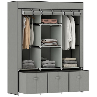 Fabric Wardrobe with Clothes Rail, Drawers, Zipper Folding Wardrobe for Bedroom, Dressing Room, 125 x 43 x 162.5 cm, Light Grey